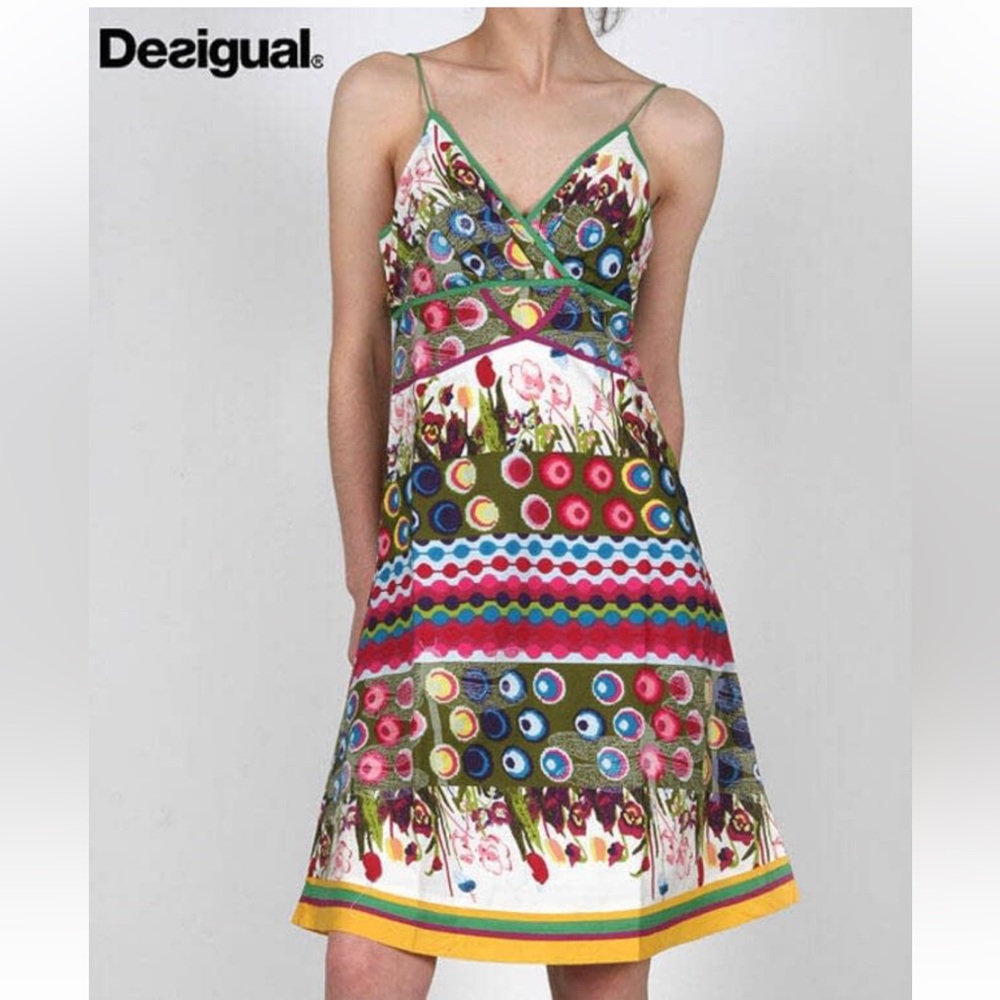 Desigual Multicolor Floral Dress Geometric Bold Wild Maximalist Art Peacock Chic